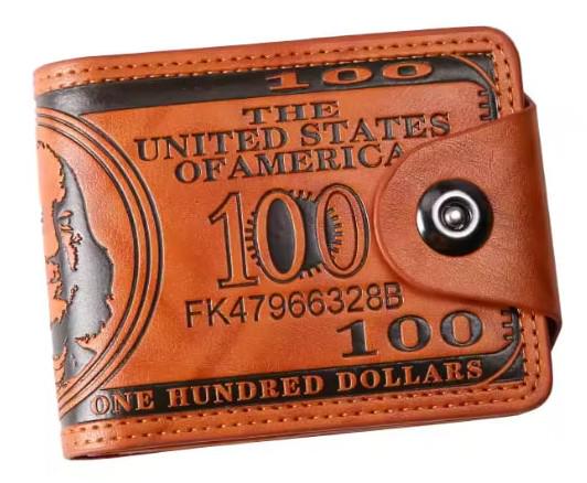 Гаманець з тисненням долара Baellerry 100 доларів штучна шкіра на кнопці 1150х95х190 мм Коричневий