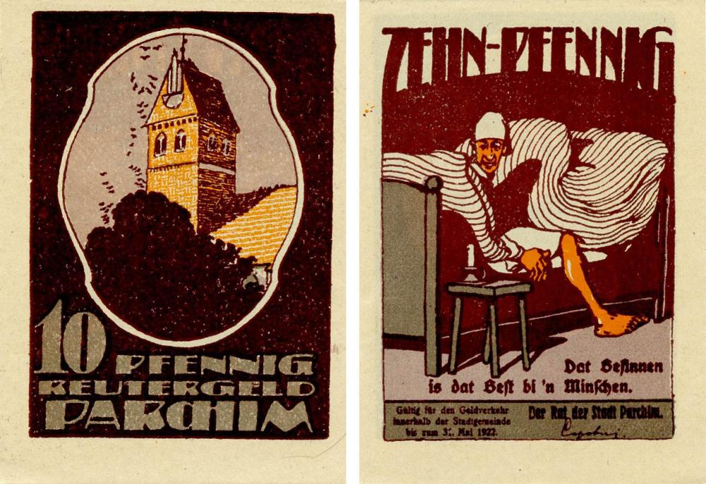 Коллекционная банкнота Германия Нотгельд 10 пфеннигов 1922 F-VF Пархим (Б18472)