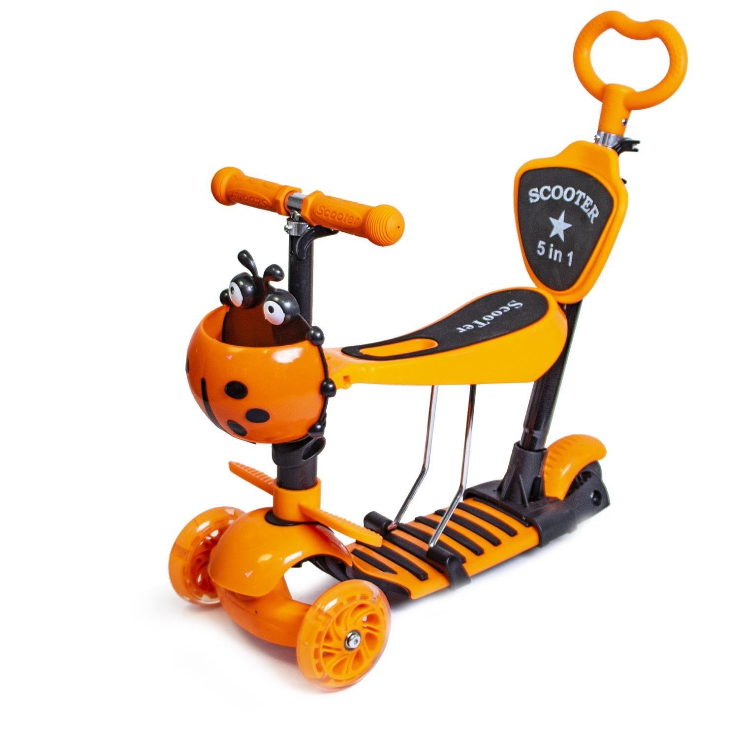 Самокат Солнышко 5в1 с родительской ручкой Orange (1369165761)