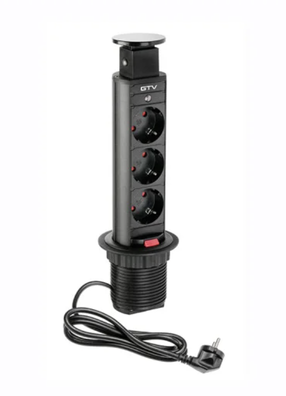 Подовжувач тримісний врізний GTV Schuko d60 висувний Чорний (27848281)