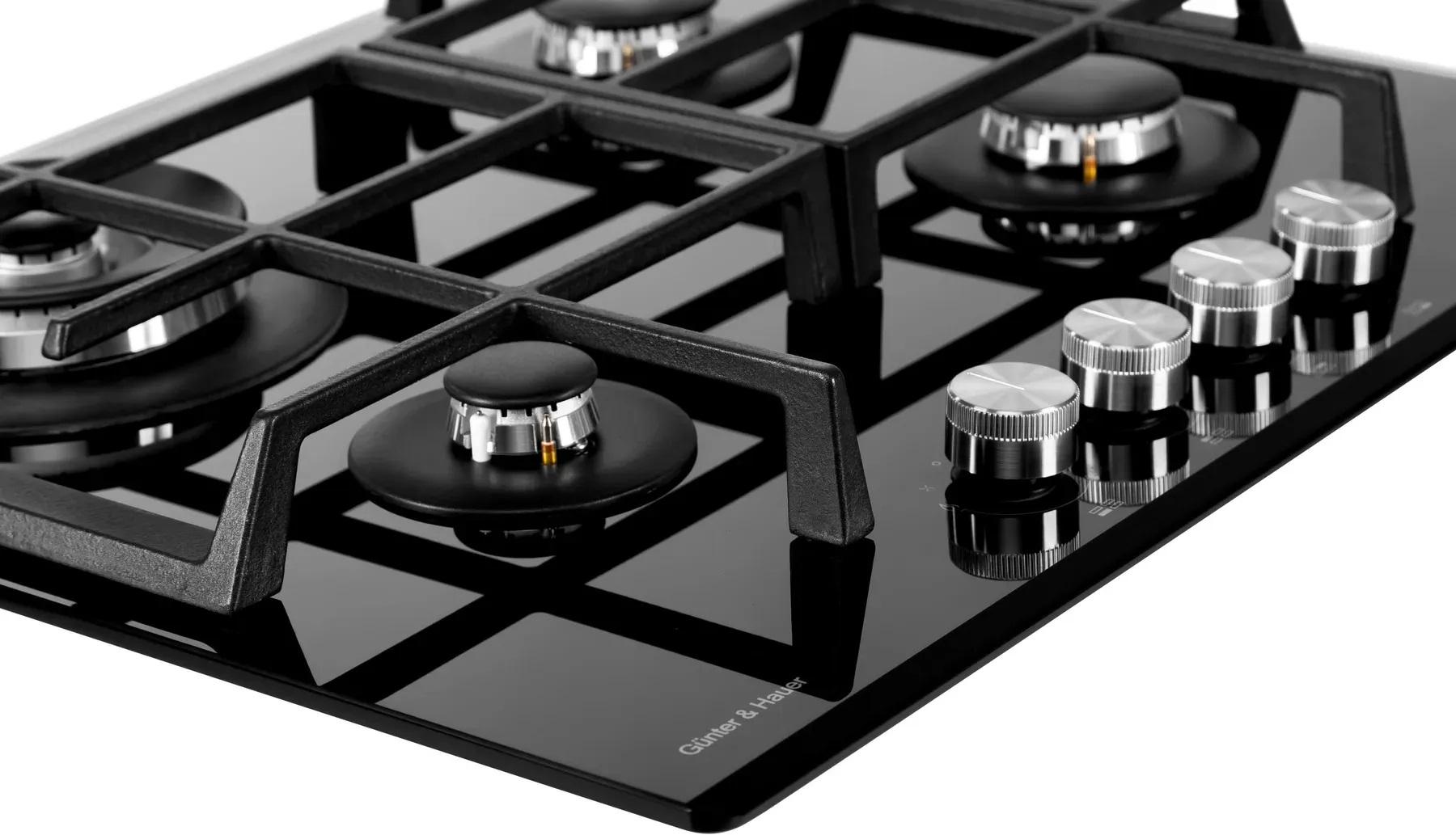 Поверхность газовая варочная Gunter&Hauer S 65 T черное стекло турбоконфорка - фото 3