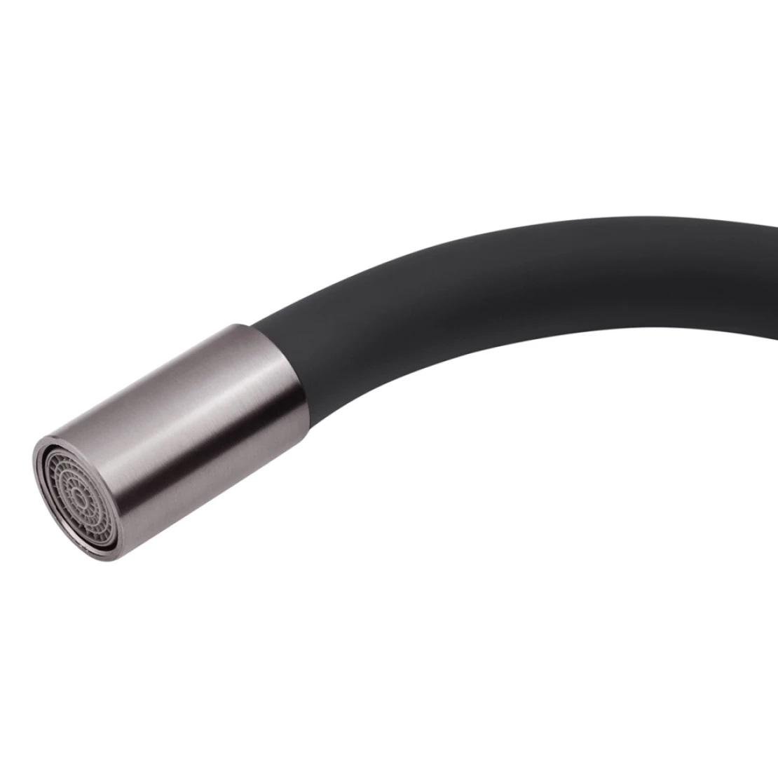 Смеситель для кухни Kraft 3004 PVD с гибким изливом из нержавеющей стали однорычажный с поворотом 360° Графитовый - фото 4