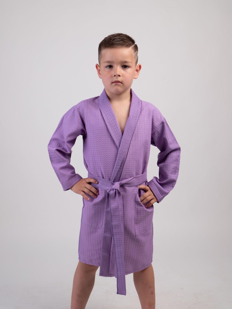 Дитячий вафельний халат Luxyart Kids Robe для хлопчиків р. 34-36 100% бавовна Бузковий (LM-195)