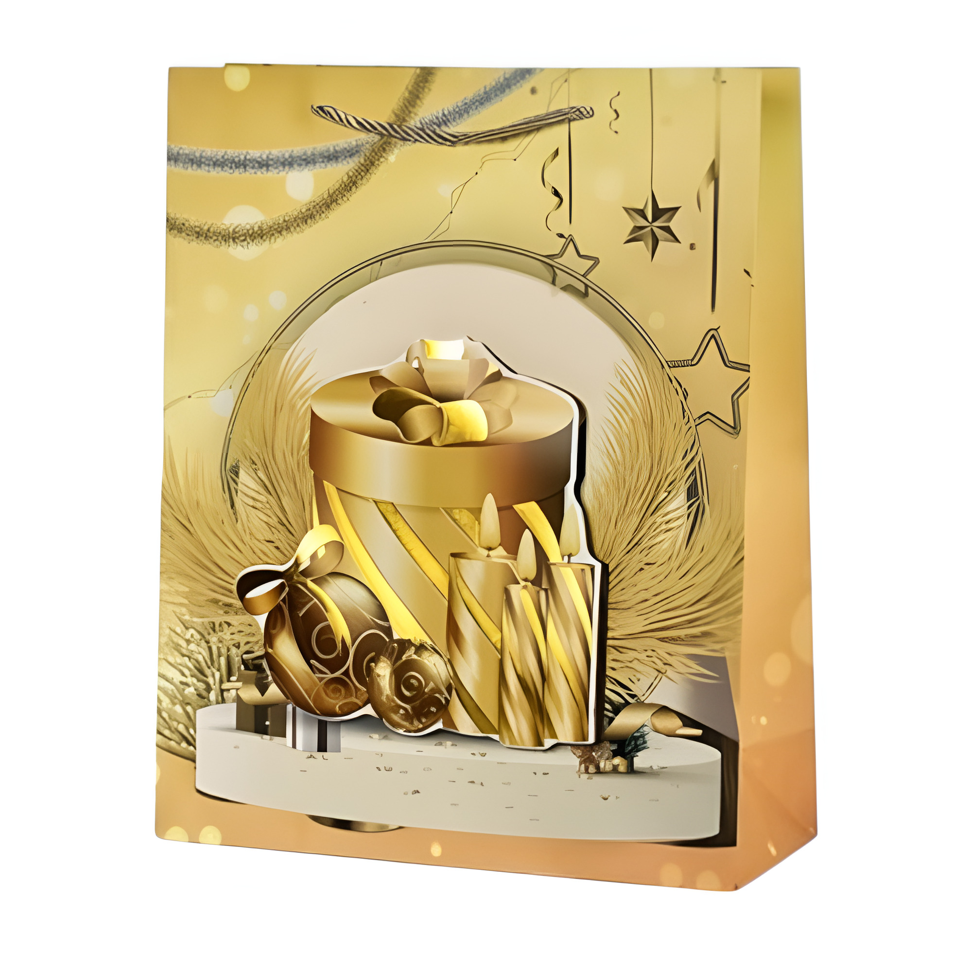 Подарунковий пакет з ручками Stenson New Year 3D 26х32х10 см Жовтий з золотим (R96628-M)