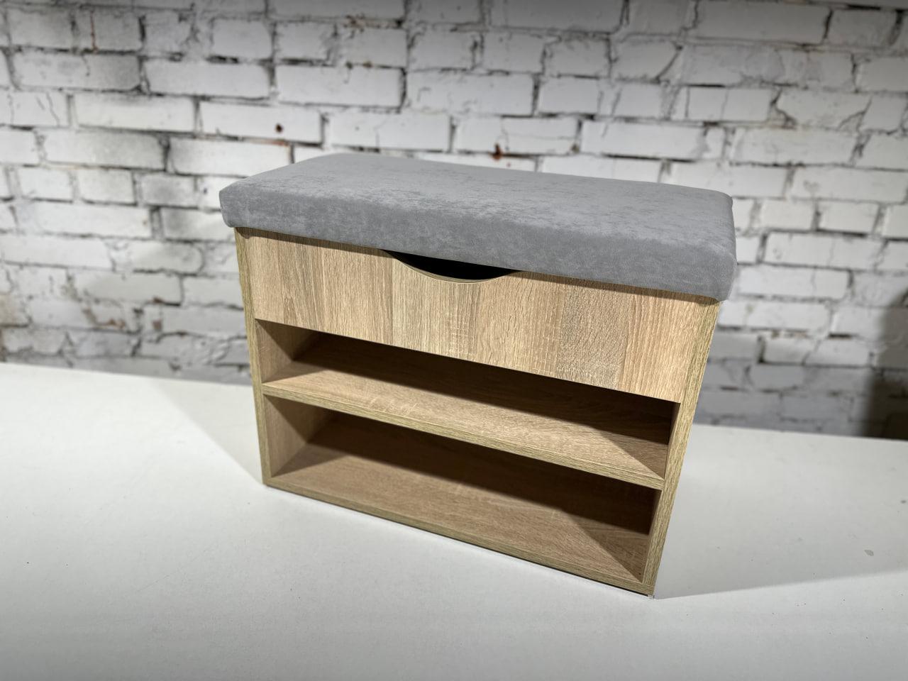 Тумба для обуви ДСП/ткань 30х80х45 см Дубсонома светлый/Светло-серый - фото 2