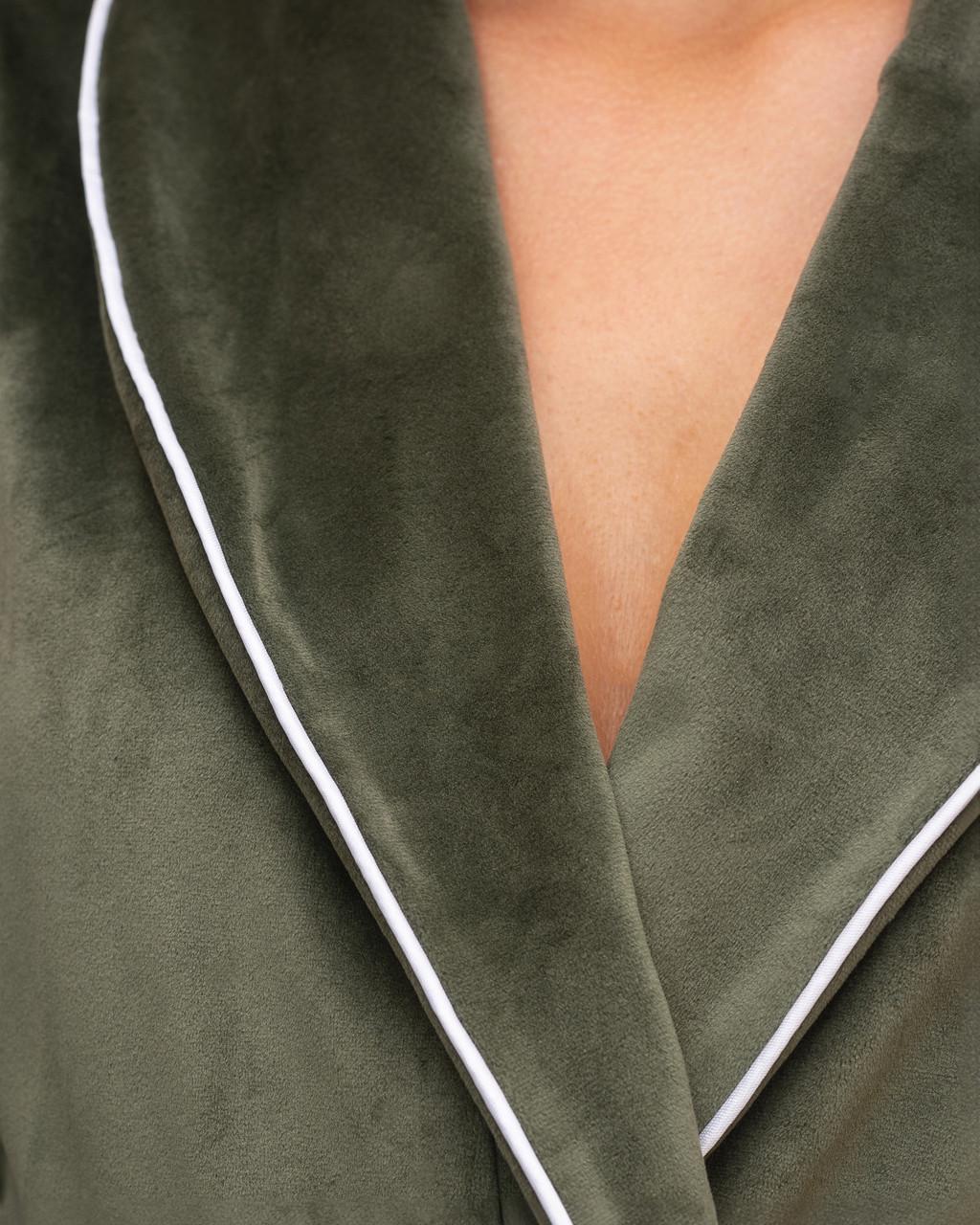 Халат женский велюровый с кантом 3XL Хаки (1805434257) - фото 4