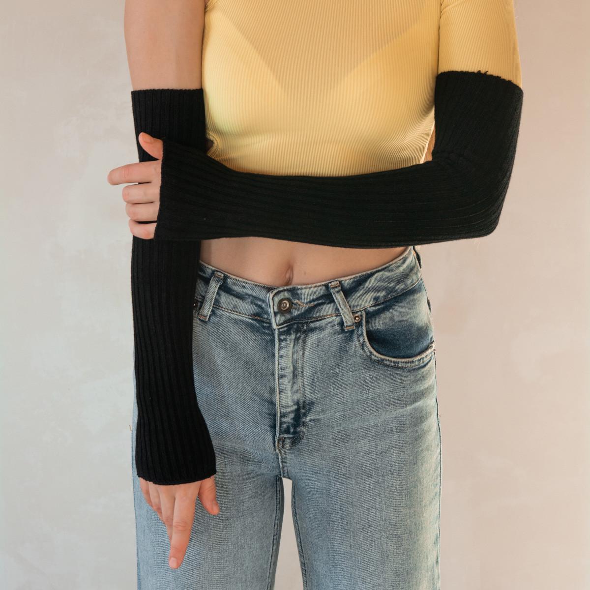 Митенки без пальцев рубчик XXS-XXXXL Черный (61430) - фото 7