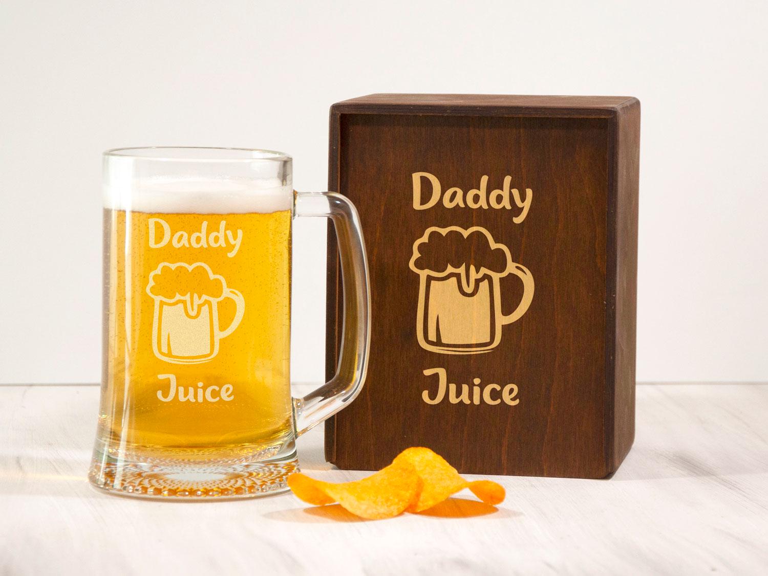 Бокал для пива Woodpresent Daddy juice в деревянной коробке