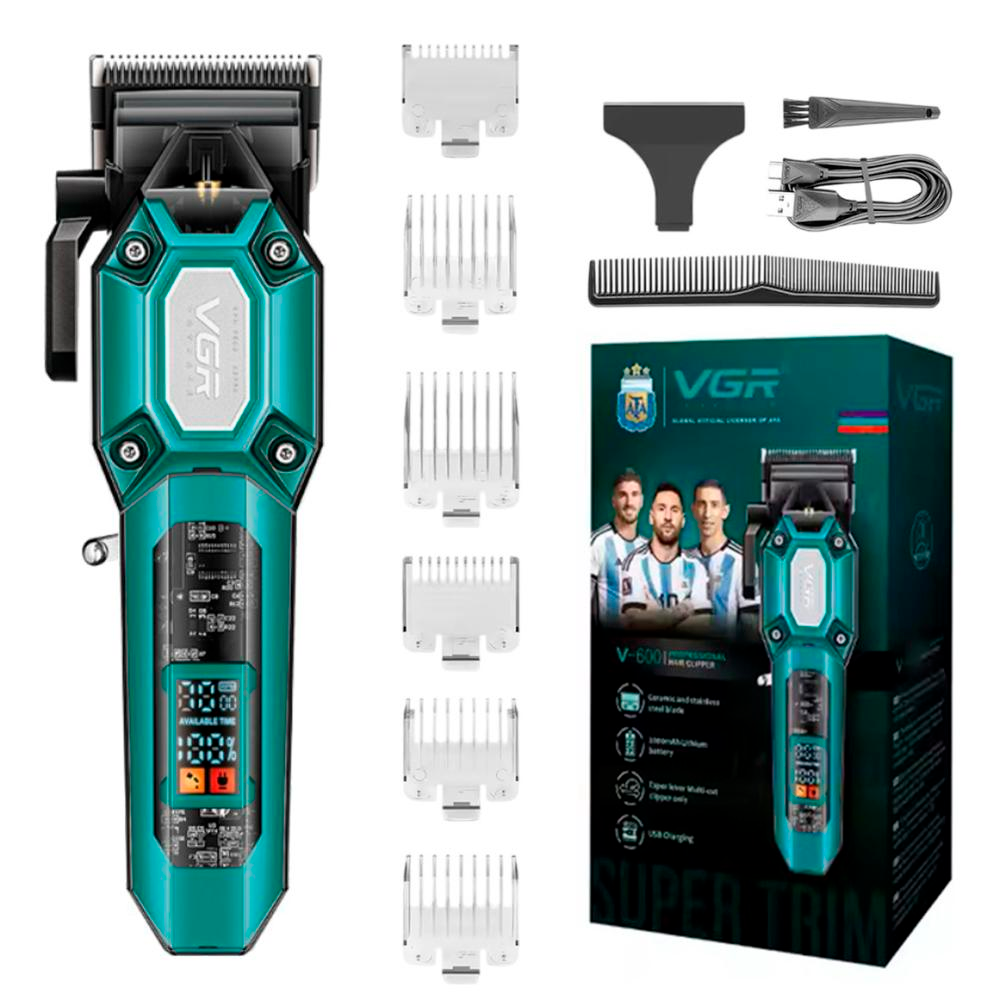 Машинка для стрижки VGR 6 насадок/регулятор высоты LED дисплей 7000 RPM Green (V-600)