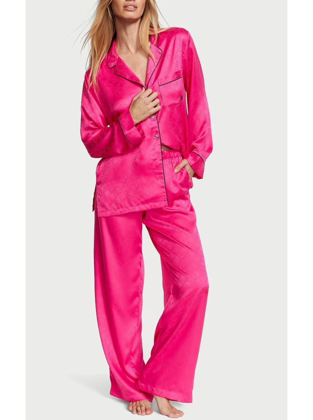 Піжама жіноча Victoria's Secret Satin Long Pajama Set сатинова S Рожевий (23651794)
