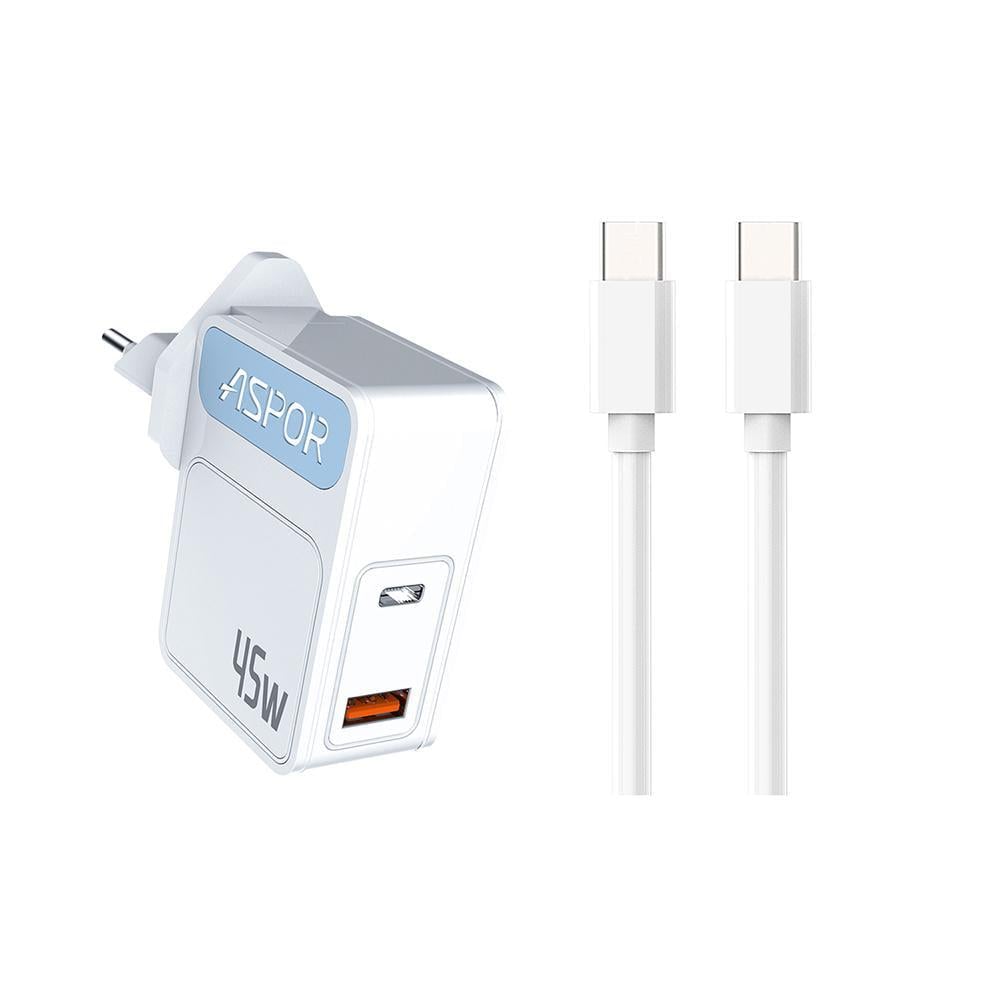 Зарядное устройство для телефонов Aspor A839 45W 2 USB-C PD Белый (557-925135)
