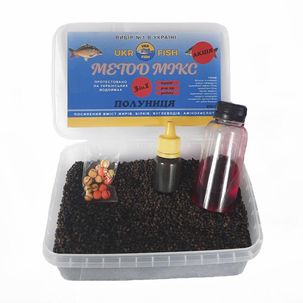 Метод-Микс Ukr fish Method Mix 3в1 Клубника Fluro Dip - фото 3