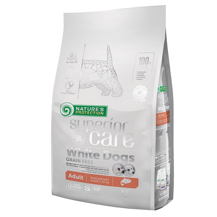 Корм сухий Nature's Protection SC White Dogs GF Salmon Adult Small Breeds для білошерстих собак малих порід з лососем 17 кг (NPSC45996)