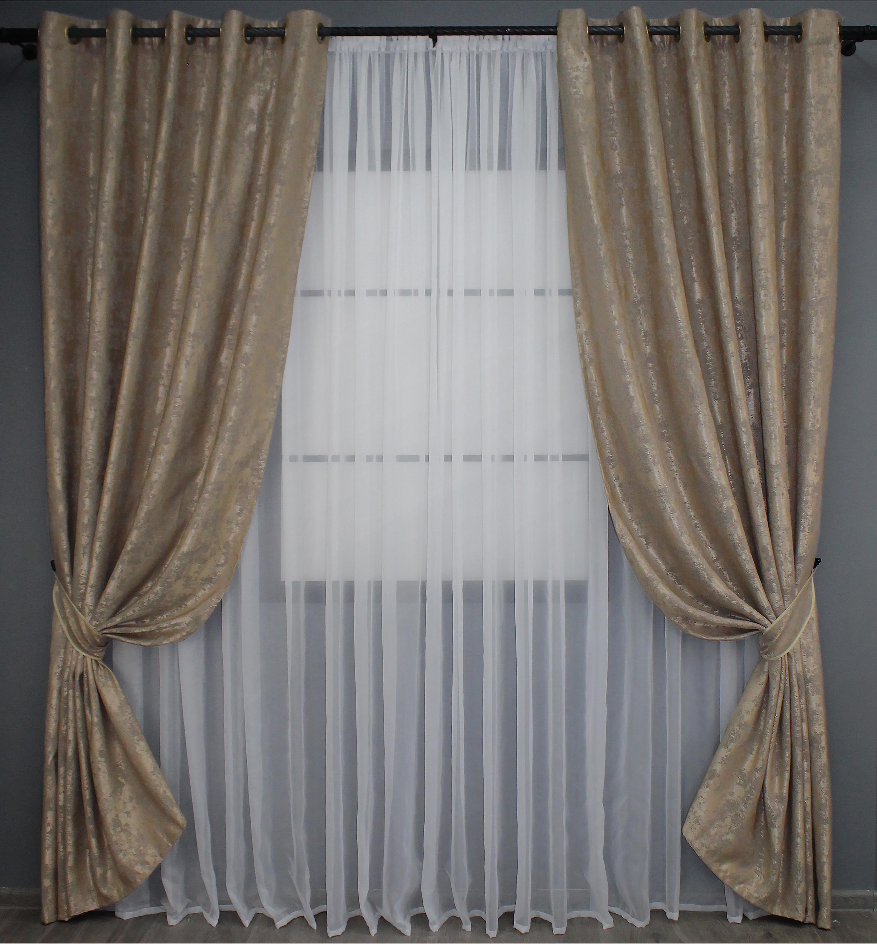 Комплект штор на люверсах VR-Textil Жаккард Sultan YL № 1207ш 150х250 см 2 шт. Капучино (37-0058)