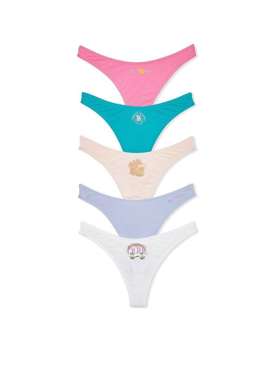 Набор трусиков Victoria's Secret Stretch Cotton High-Leg Scoop Thong M 5 шт. Разноцветный (2217843964)