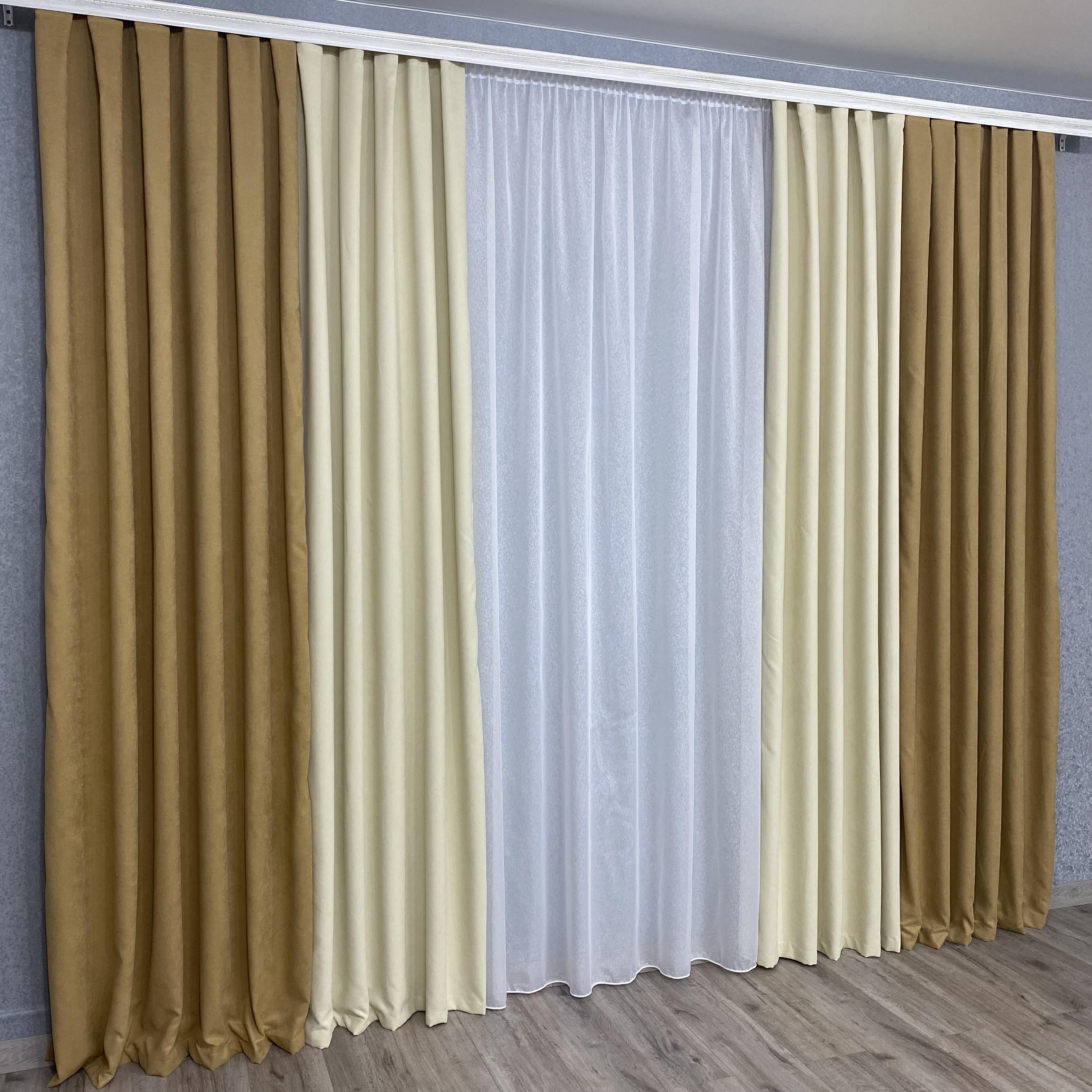 Штори мікровелюр TG Home Дует №450 1,50х2,70 м Золотий/Кремовий (450-199/250) - фото 7