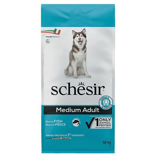 Корм сухой для взрослых собак Schesir Dry Dog Medium Fish монопротеиновый средних пород с рыбой 12 кг (ШСВСР12)