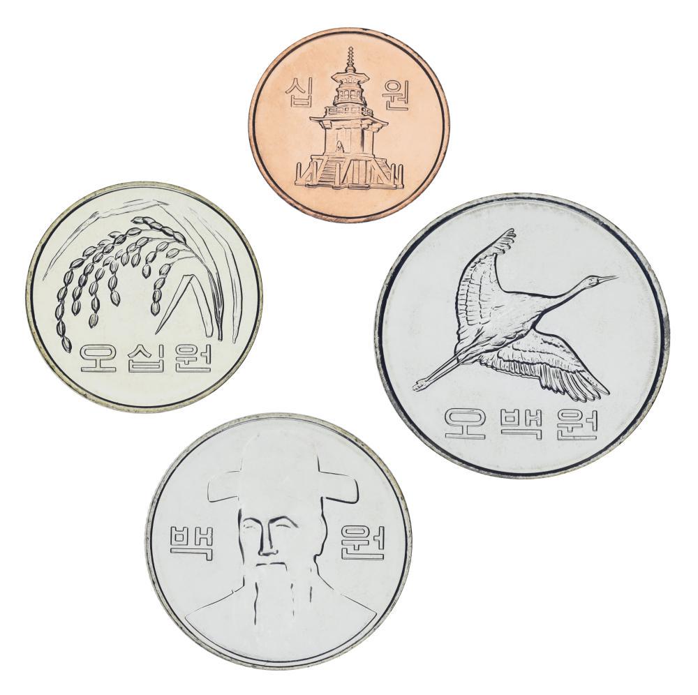 Коллекционные монеты Южная Корея 4 шт. 2017 AU-UNC 10/50/100/500 он (М21738)