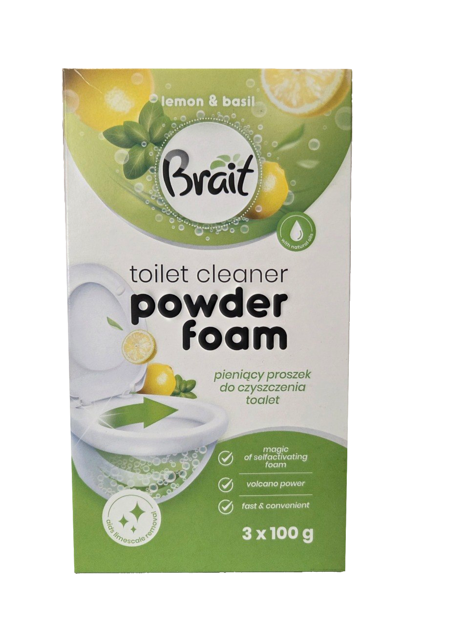 Порошок для чистки унитаза Brait Powder Foam Lemon & Basil 3х100 г (N-2688)