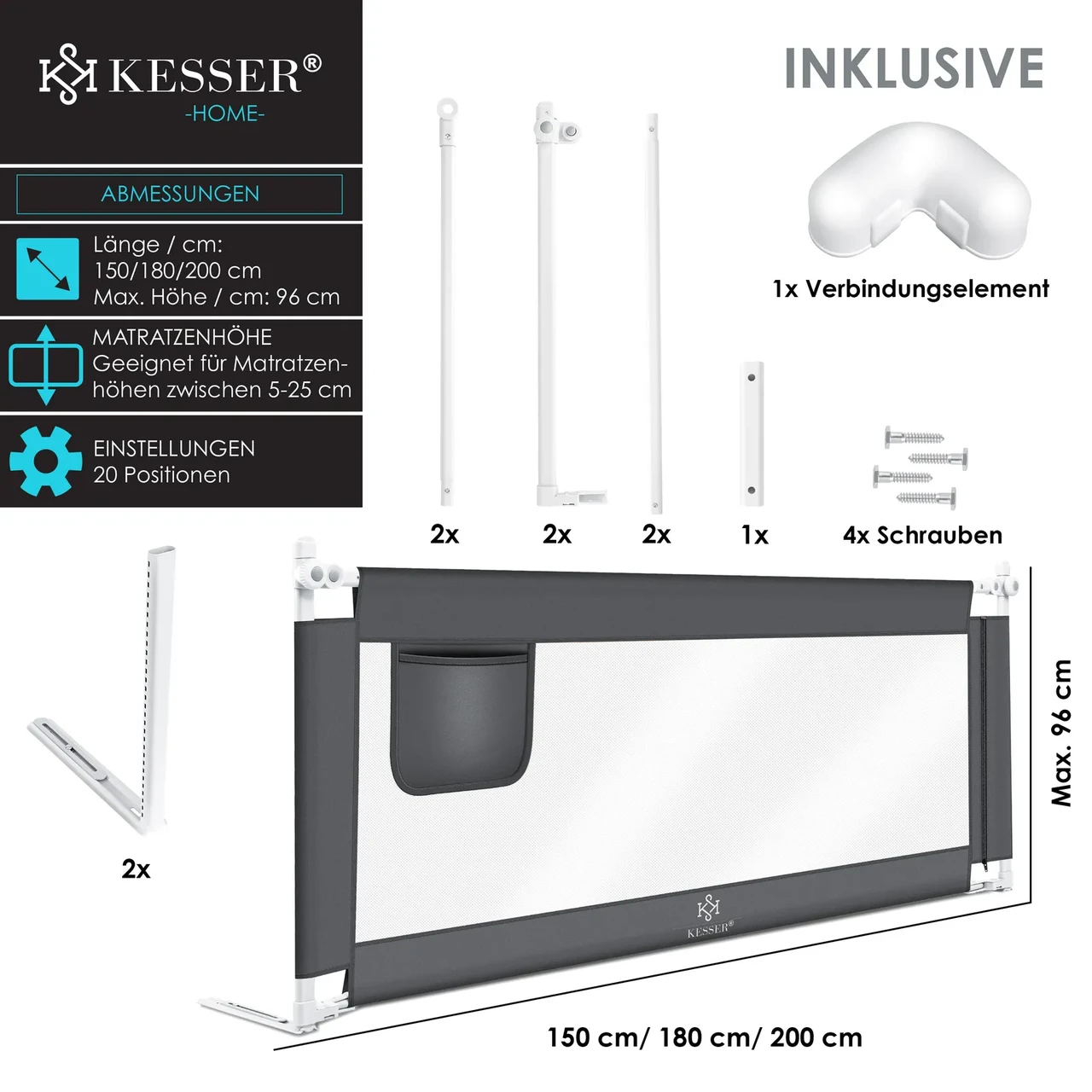 Огородження для дитячого ліжка KESSER 150 см Темно-сірий - фото 5