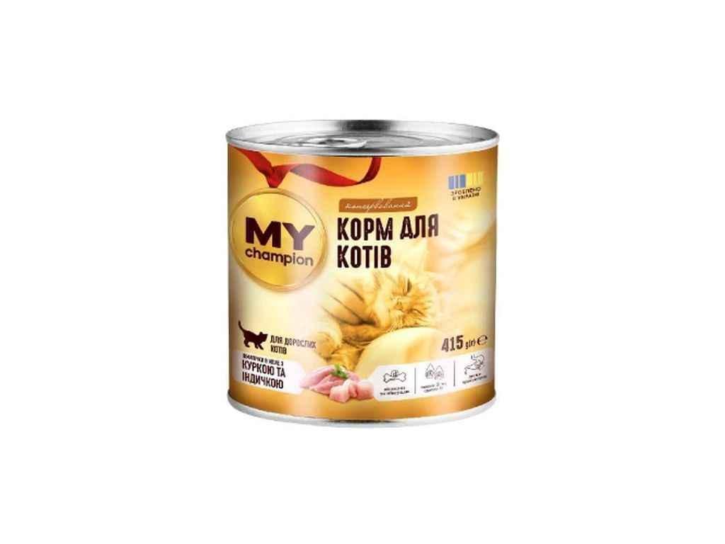Корм для кошек консервированный Мой чемпион с Курицей и Индейкой 415 г (1088258)