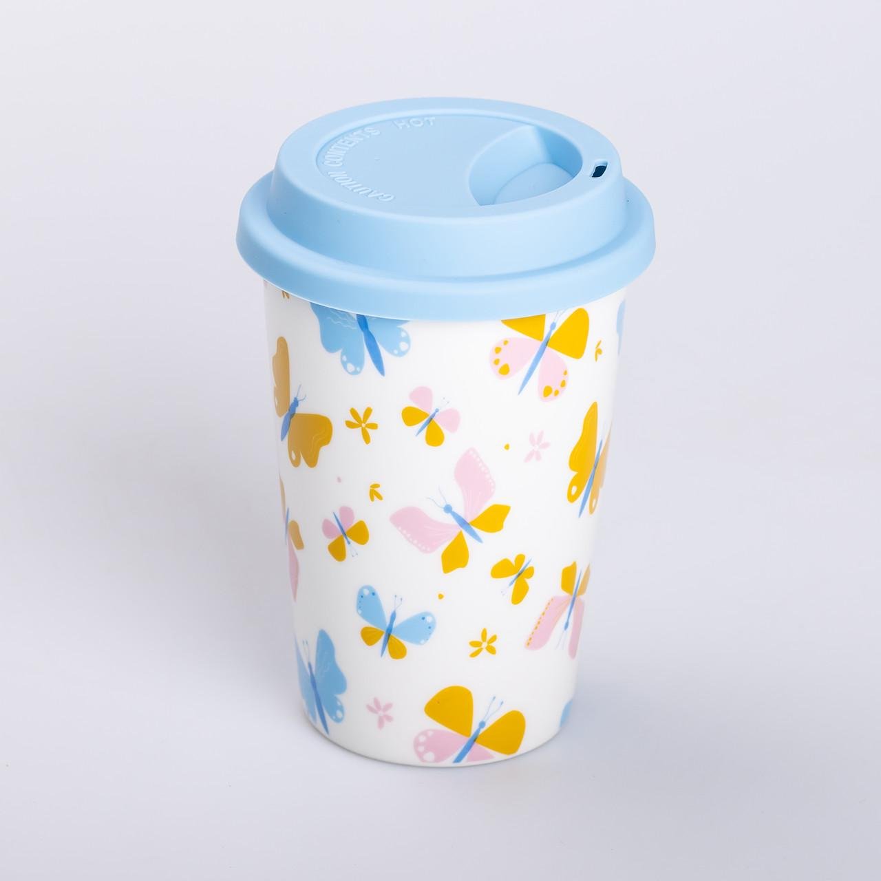 Стакан керамический с силиконовой крышкой 420 мл Белый с желтым (RX-N240546W) - фото 3