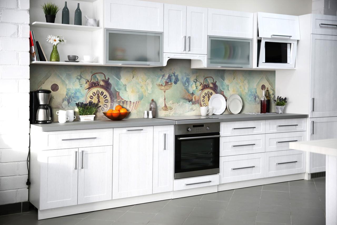 Кухонный фартук Гортензии из самоклеющейся виниловой пленки 60х250 см Голубой