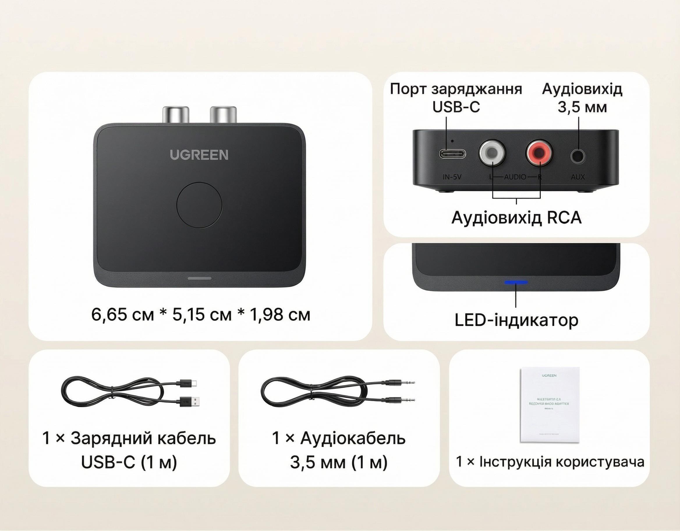 Bluetooth-ресивер для акустики UGREEN BT505 Bluetooth 6.0/LDAC Черный (55545) - фото 16