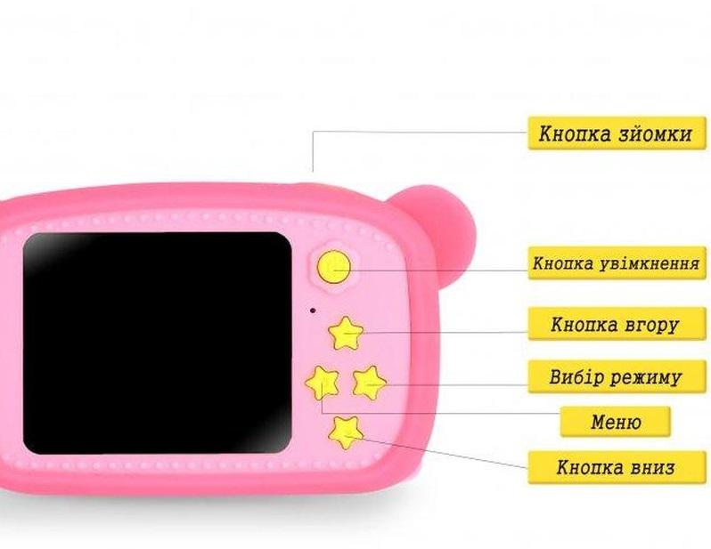 Фотоапарат дитячий цифровий Baby Photo Bear протиударний з рамками для фото та іграми з автофокусом X-500 Рожевий (12276826) - фото 3