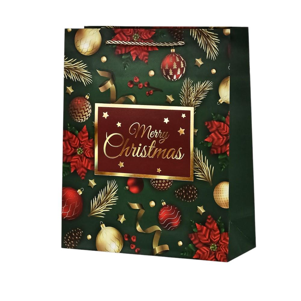 Подарочный пакет новогодний Stenson Christmas balls 26х32х10 см Зеленый (R33009-M)