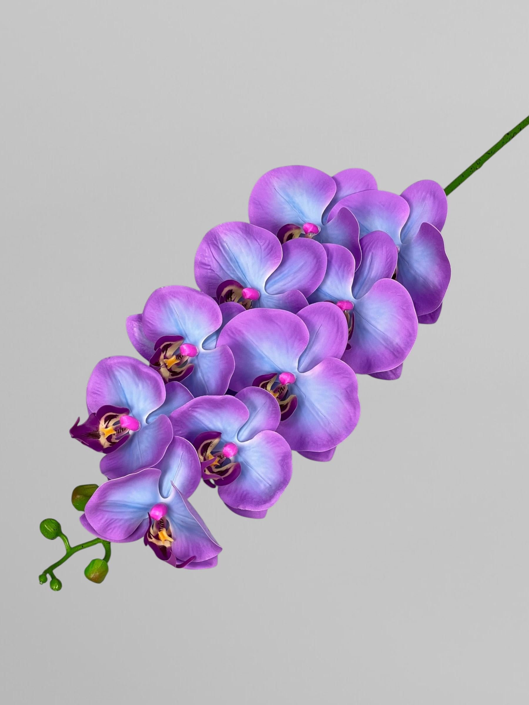 Искусственная орхидея Фаленопсис латексная на 9 соцветий 96 см Голубо-сиреневый (К01150)