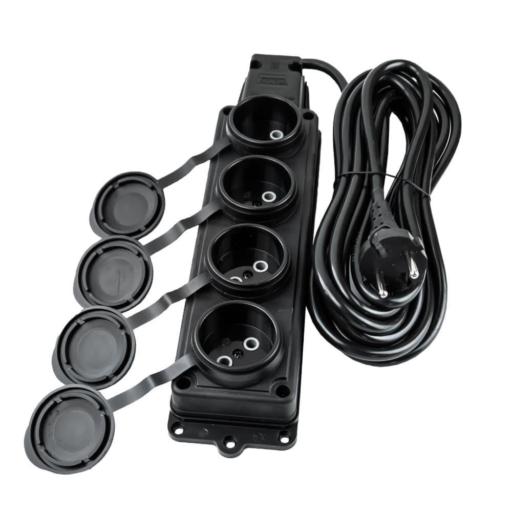 Подовжувач чотиримісний Violux каучук без заземлення IP44 15 м Чорний (934152)