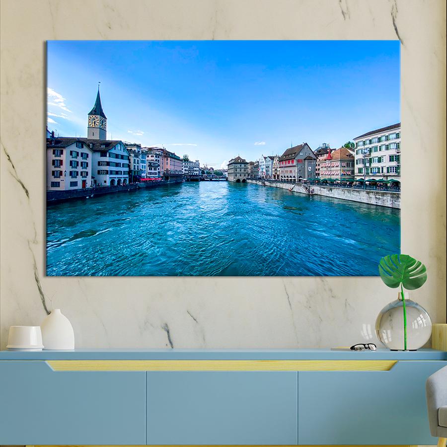 Картина город Панорама Цюриха 120x80 см (A595-1)