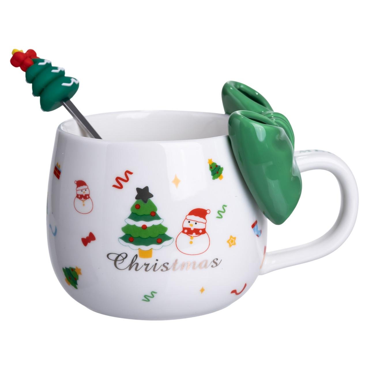 Чашка порцелянова Christmas Ribbon з ложкою 400 мл Зелений (FM-CS-19B) - фото 2
