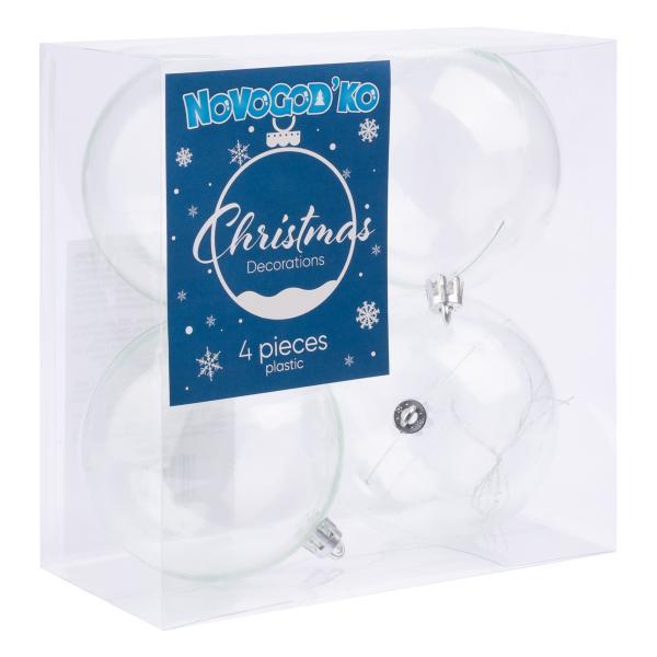 Шары новогодние Novogod’Ko пластик 8 см 4 шт. Прозрачный (974533)