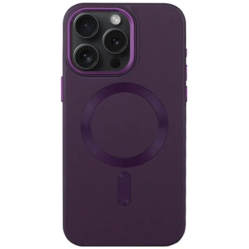 Кожаный чехол Bonbon Leather Metal Style with MagSafe для Apple iPhone 15 Pro Max (6.7") Фиолетовый | Dark Purple - фото 1