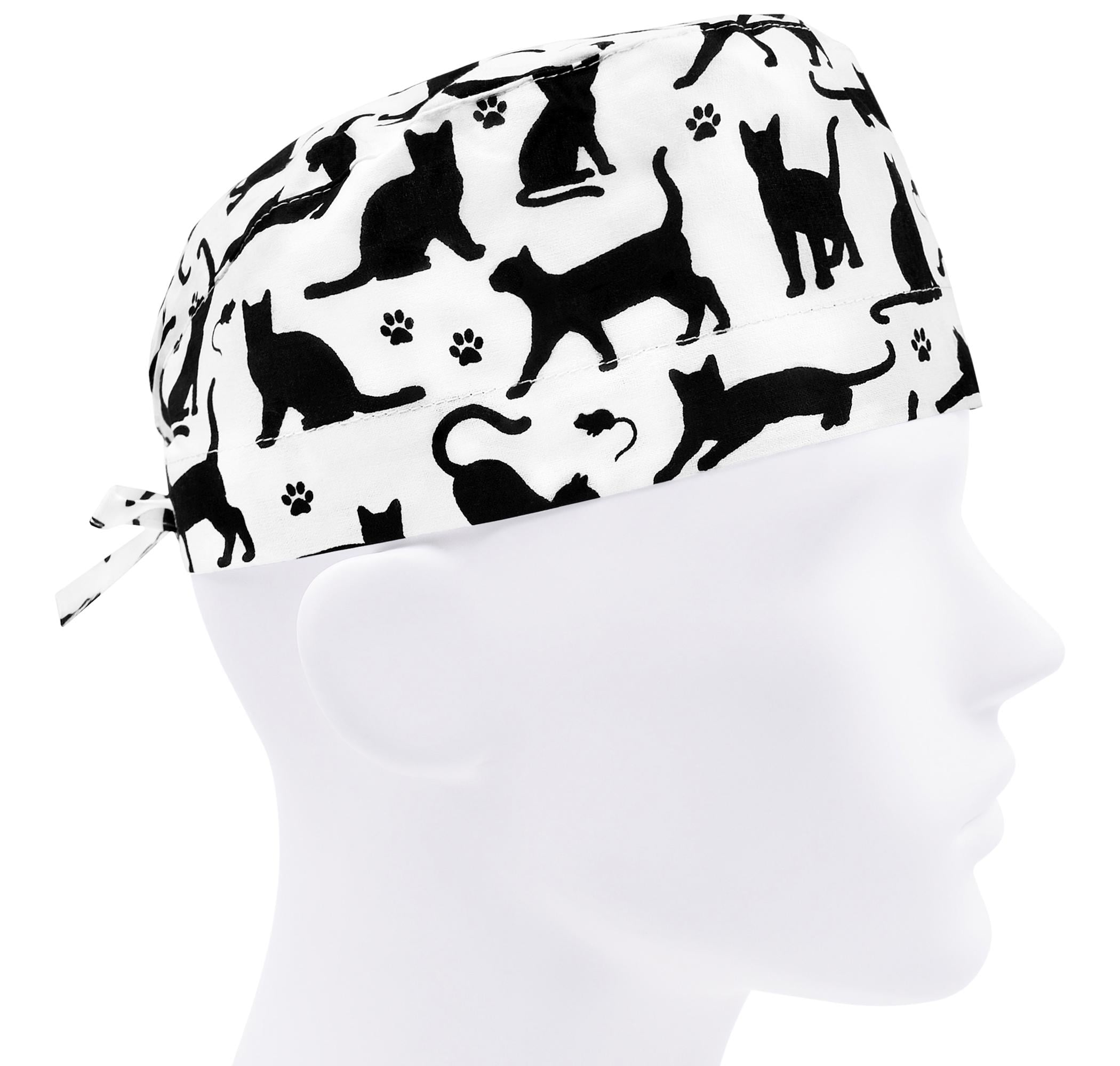 Шапочка медицинская мужская FloralScrubs Черные коты на белом универсальная (М101)