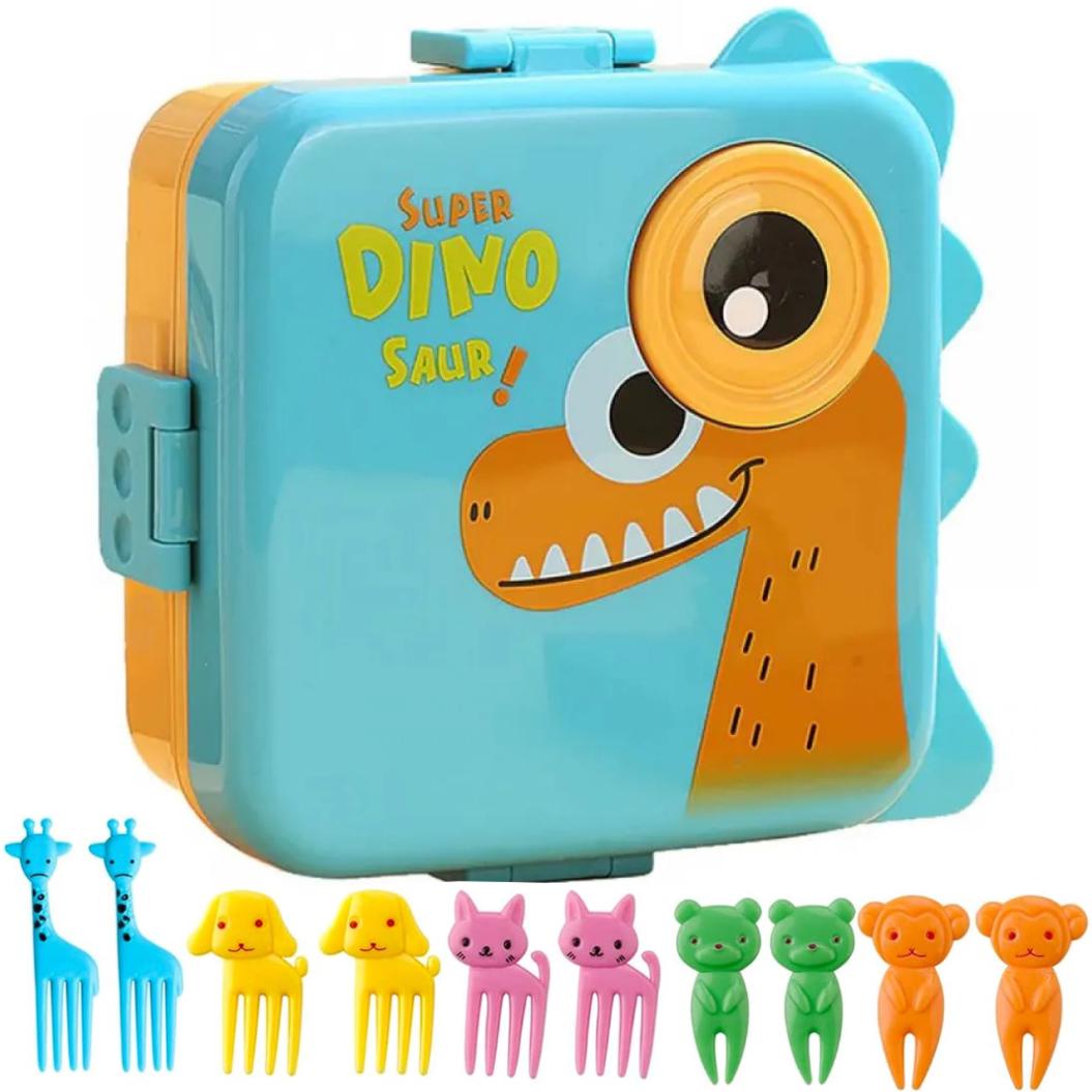 Ланч-бокс Дракон Дино пластиковый 1,6 л 6 секций с мини вилками Голубой (906291)