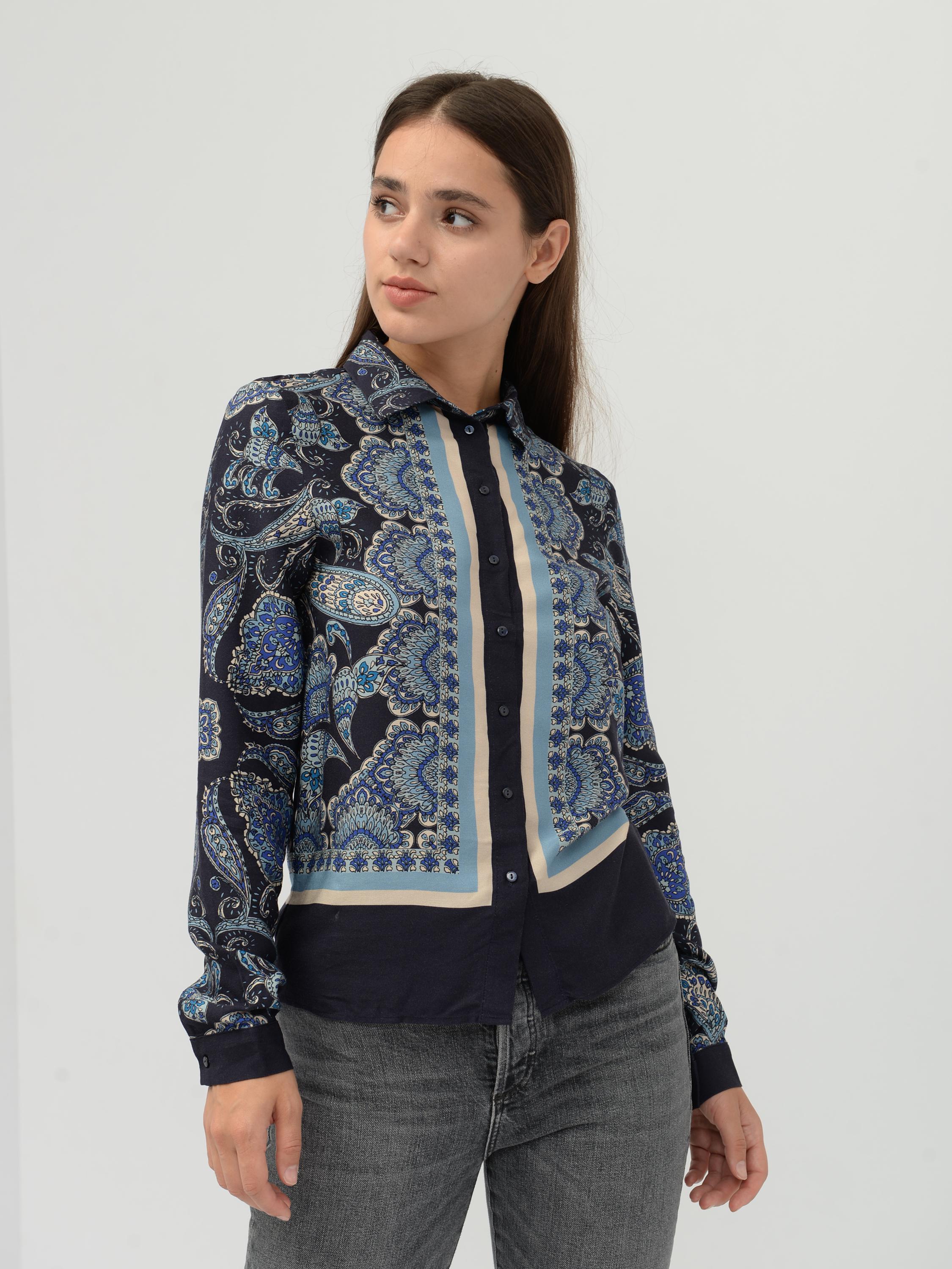 Блуза H&M Узор р. 34 Темно-синий (7518349)