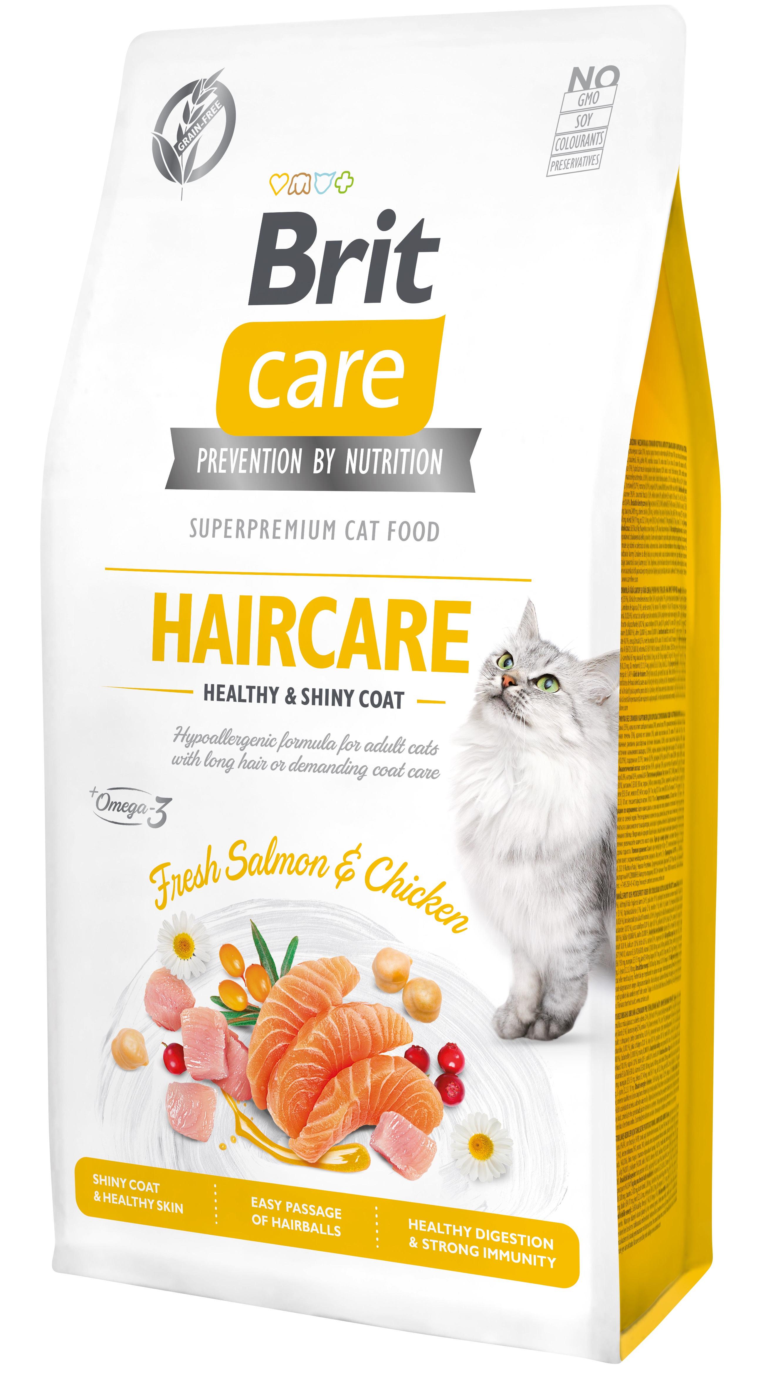 Корм сухой для кошек требующих ухода за кожей и шерстью Brit Care Cat GF Haircare Healthy&Shiny Coat с лососем и курицей 7 кг (8595602540877)