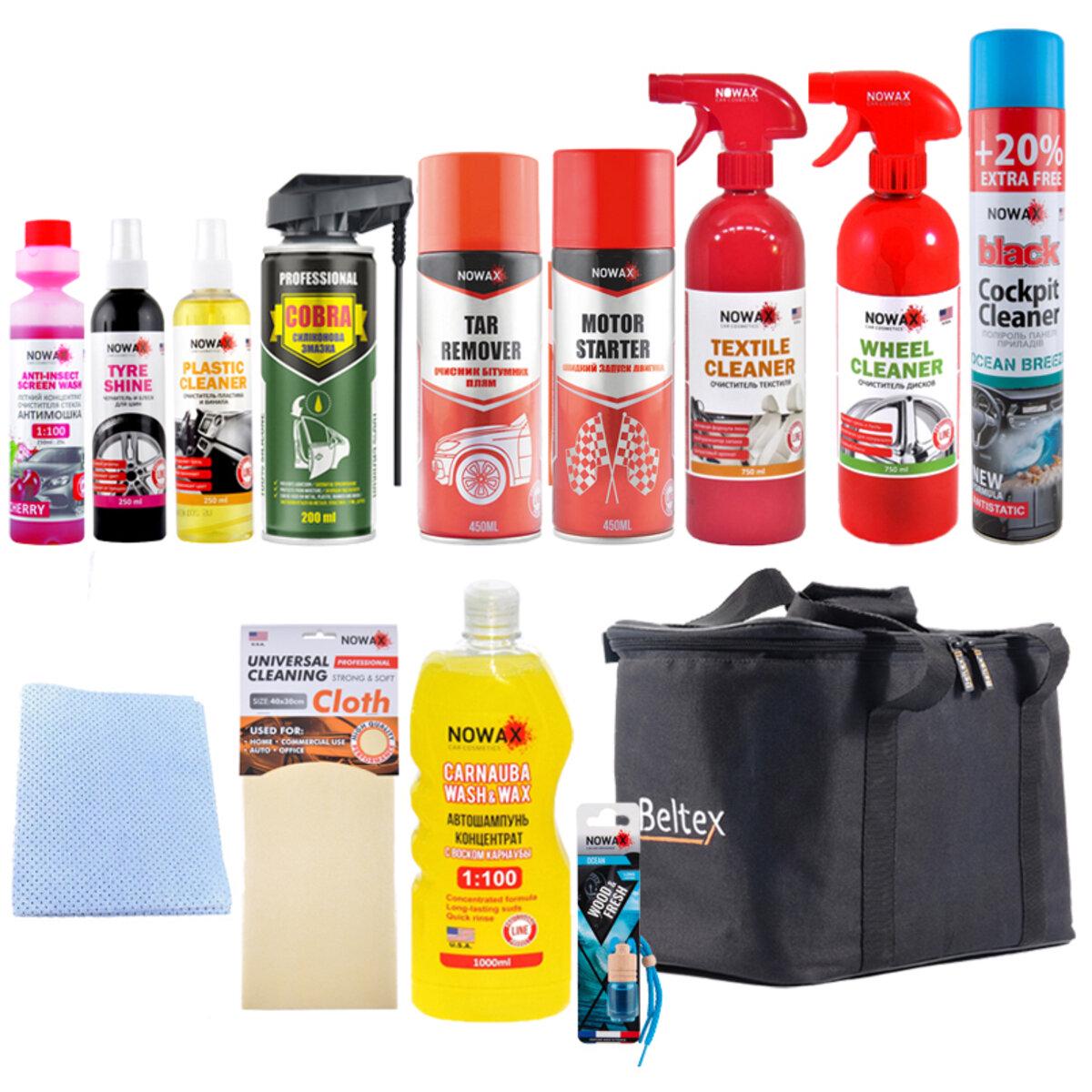 Набор для ухода за автомобилем Nowax Premium шампунь/очиститель/блеск для шин/ароматизатор (na_50)