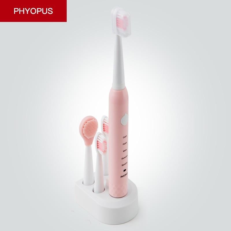 Электрическая зубная щетка Phyopus PH-201 на 5 режимов работы и 4 насадки Розовый (000403) - фото 4 Электрическая зубная щетка Phyopus PH-201 на 5 режимов работы и 4 насадки Розовый (000403) - фото 4