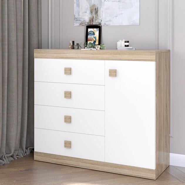 Комод Еверест Соната-5 105х38х94 см Дуб сонома/Белый (EVR-20151)