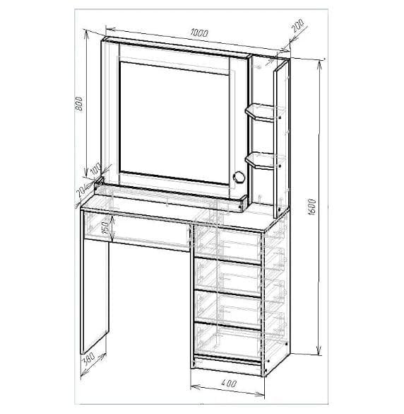 Туалетний столик New and Classic з LED підсвічуванням 1600x1000x380 мм Дуб Венге Магія/Білий - фото 2 Туалетний столик New and Classic з LED підсвічуванням 1600x1000x380 мм Дуб Венге Магія/Білий - фото 2