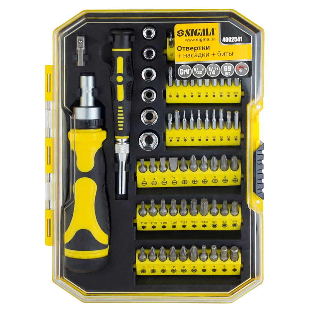 отвертка с насадками Sigma CrV 69 ед. в кейсе (4002541) - фото 4 отвертка с насадками Sigma CrV 69 ед. в кейсе (4002541) - фото 4