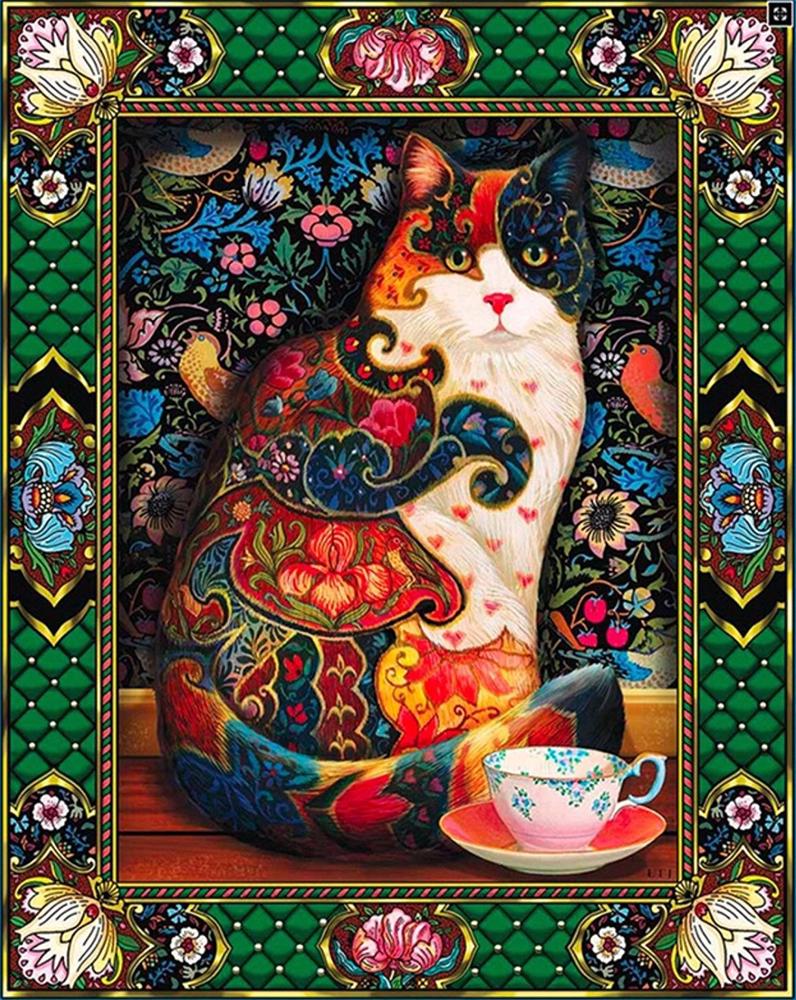 Алмазная мозаика Emerald Craft Кот с чашкой орнамент 30x40 см (18754)