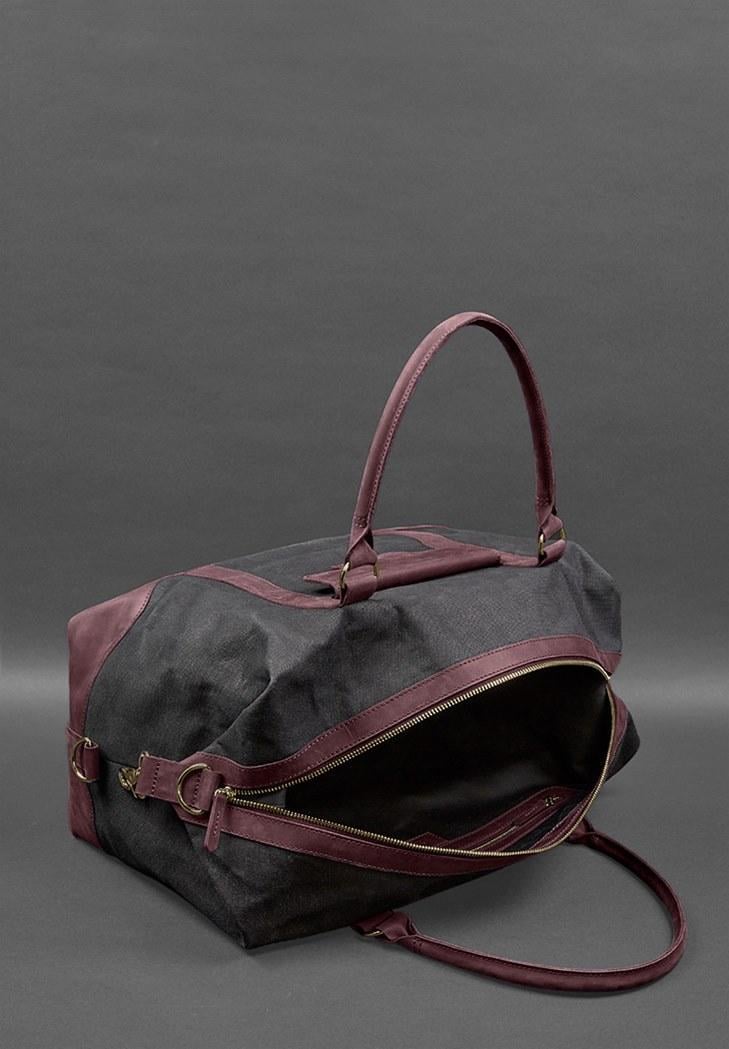Дорожня сумка з канвасу та натуральної шкіри Crazy Horse Бордовий (A-028162) - фото 3 Дорожня сумка з канвасу та натуральної шкіри Crazy Horse Бордовий (A-028162) - фото 3