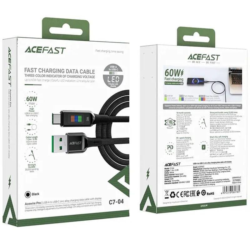 Дата кабель Acefast C7-04 USB-A to USB-C zinc alloy 1,2 м Black (00000068245_1) - фото 6