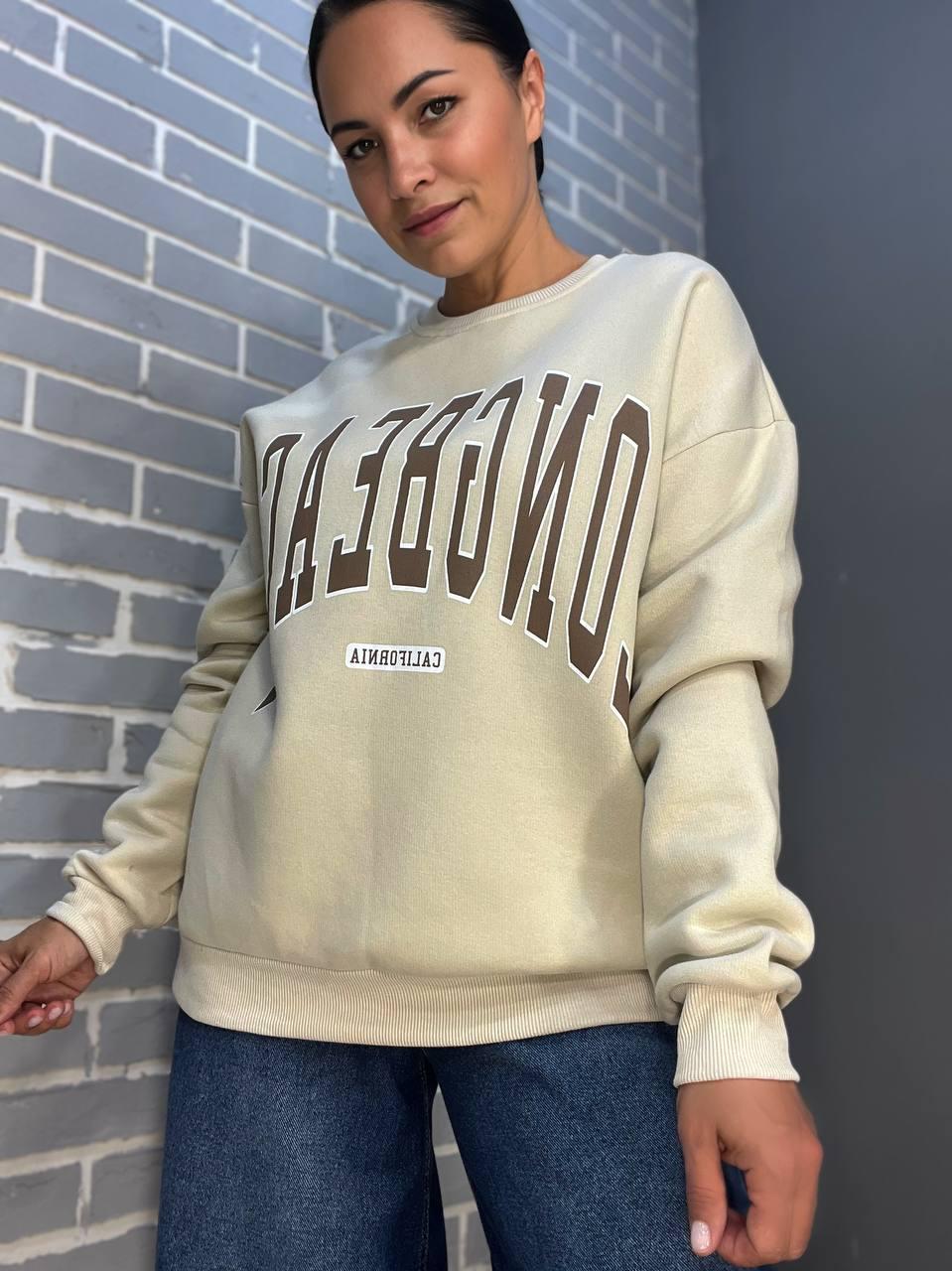 Свитшот женский QUZEN 488 long beach флис утепленный L Светло-бежевый (878) - фото 1