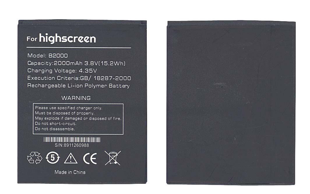 Аккумулятор для смартфона Highscreen 8911260988 B2000 3,8V 2000 mAh 15,2 Wh Black